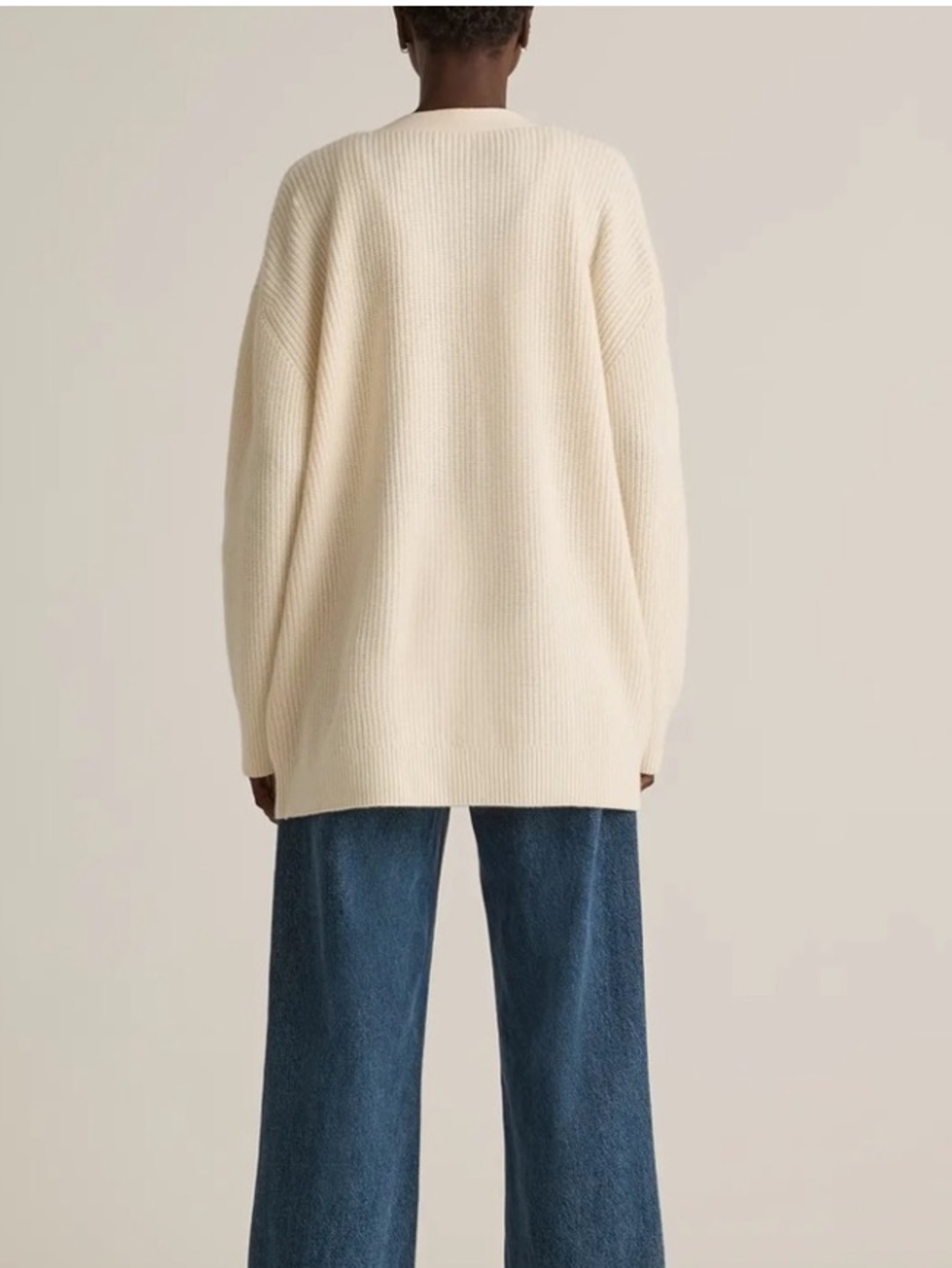 Quince Cream Ribbed V-Neck Cardigan - Picture 2 of 14